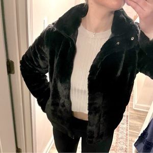 Black Faux Fur Jacket Cropped CISONO L.A. Size Small